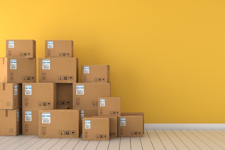 A pile of boxes on the floor